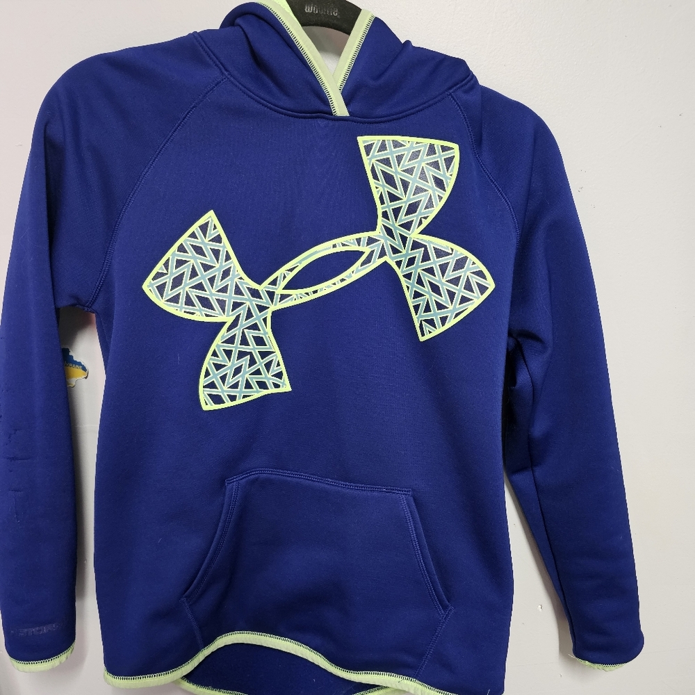 Under Armour Kids Navy Blue Hoodie with Neon Accents